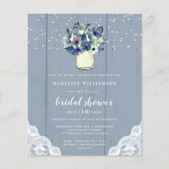 Budget Stusty Blue Lace Bridal Shower (Voorkant)