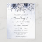 Budget Stusty Blue Navy Floral Wedding Invitation (Voorkant)