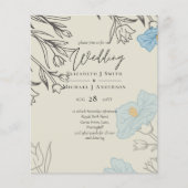 BUDGET Stusty Blue Poppy Magnolia Wedding Invite (Voorkant)
