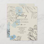 BUDGET Stusty Blue Poppy Magnolia Wedding Invite (Voorkant / Achterkant)