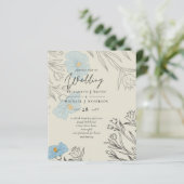 BUDGET Stusty Blue Poppy Magnolia Wedding Invite (Staand voorkant)