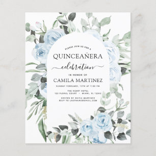 Budget Stusty Blue Quinceañera Floral Invitation Flyer