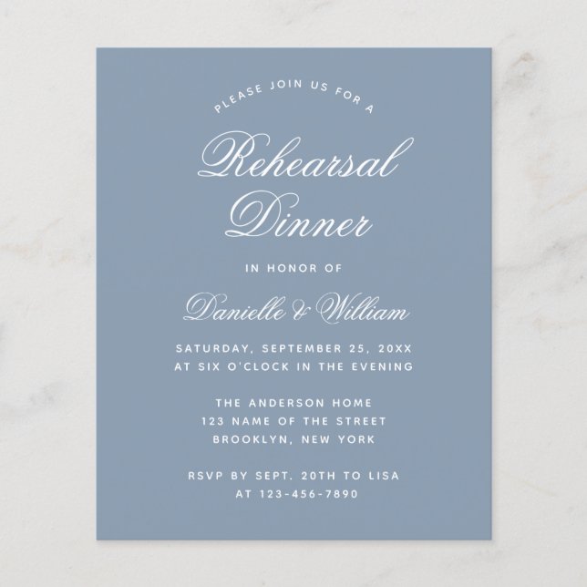 Budget Stusty Blue Rehearsal Dinner Invitation (Voorkant)