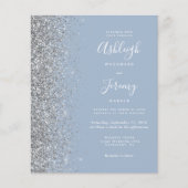 Budget Stusty Blue Silver Glitter Wedding Invite (Voorkant)