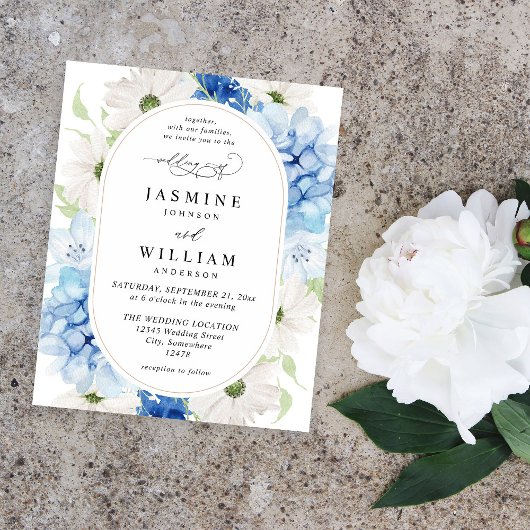 Budget Stusty Blue & White Floral Wedding Flyer