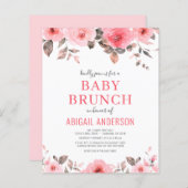 Budget Stusty Pink Floral Baby Brunch Uitnodiging (Voorkant / Achterkant)