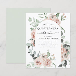 Budget Stusty Pink Quinceañera Floral Uitnodiging