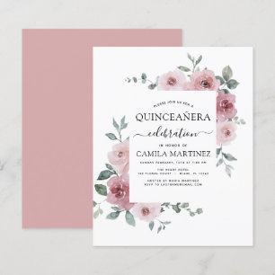 Budget Stusty Pink Quinceañera Floral Uitnodiging