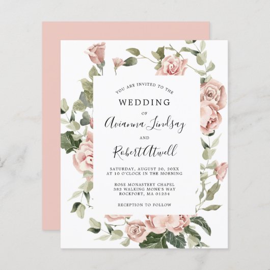 Budget Stusty Pink Rose Floral Wedding (Voorkant / Achterkant)