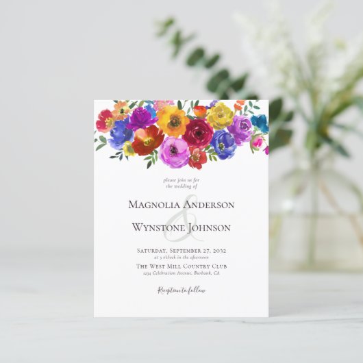 Budget Summer Floral Wildflower Wedding Invitation (Staand voorkant)
