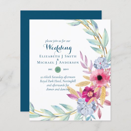 BUDGET Summer Flowers Wedding Invitations (Voorkant / Achterkant)