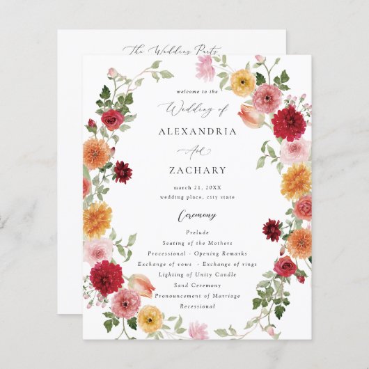 Budget Summer Multi Color Floral Wedding Programme (Devant / Derrière)