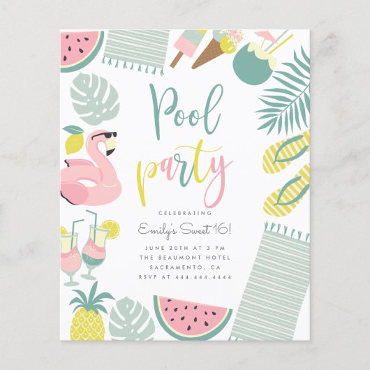 Budget Summer Pool Party Script Sweet 16 Birthday (Voorkant)