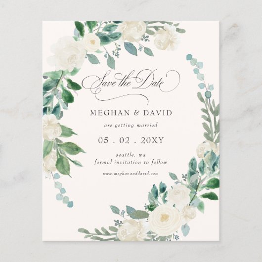 Budget Summer Spring Ivory Floral Save the Date (Voorkant)