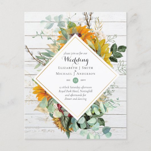 Budget Sun Flowers Greenery WEDDING Invitations Flyer (Voorkant)