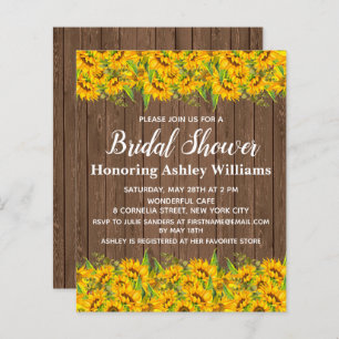 Budget Sunflower Bridal Shower Invitation Wood