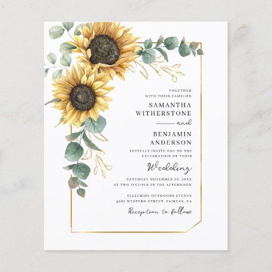 Budget Sunflower Eucalyptus QR Code Weddenschap Ui (Voorkant)