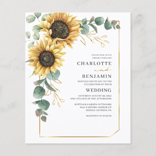 Budget Sunflower Eucalyptus Weddenschap Flyer (Voorkant)