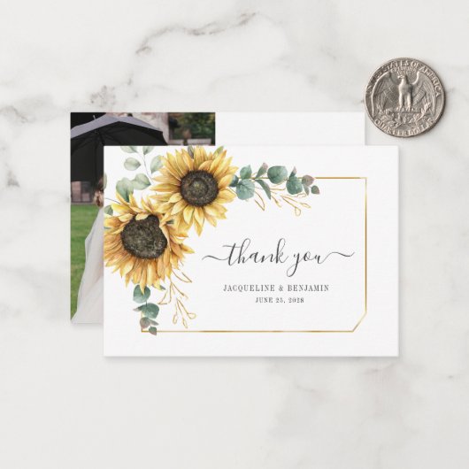 Budget Sunflower Eucalyptus Weddenschap Hartelijk Notitiekaartje (Voorkant / Achterkant in situ)