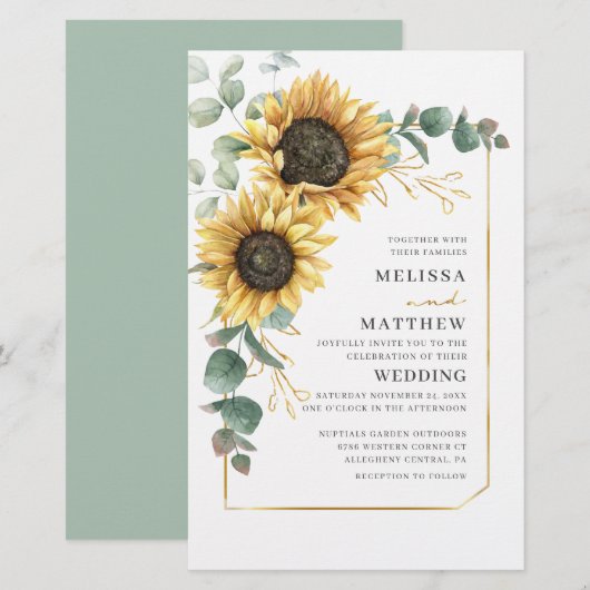 Budget Sunflower Floral Wedding Invitation (Voorkant / Achterkant)