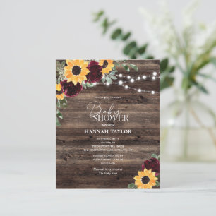 Budget Sunflower Floral Wood Baby shower Invite