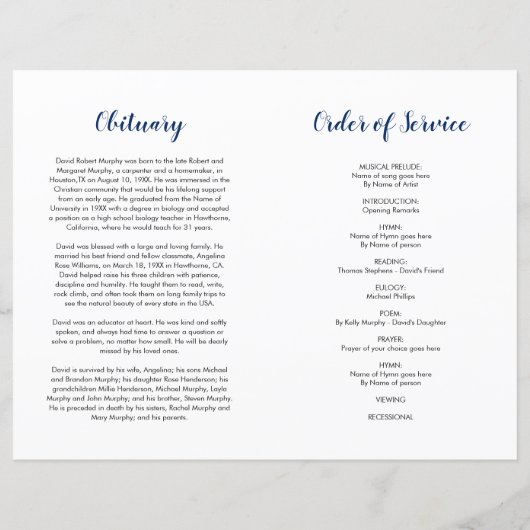 Budget Sunflower Funeral Programme (Achterkant)