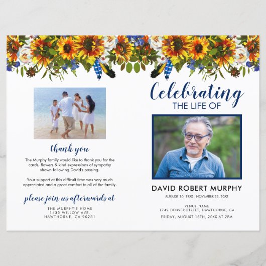 Budget Sunflower Funeral Programme (Voorkant)