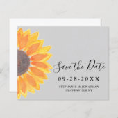 Budget Sunflower Grey Wedding Save the Date Kaart (Voorkant / Achterkant)