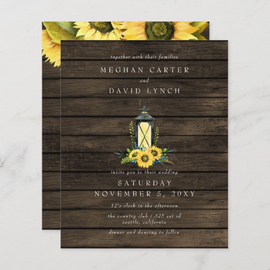 Budget Sunflower Lantern Wedding Invitation (Voorkant / Achterkant)