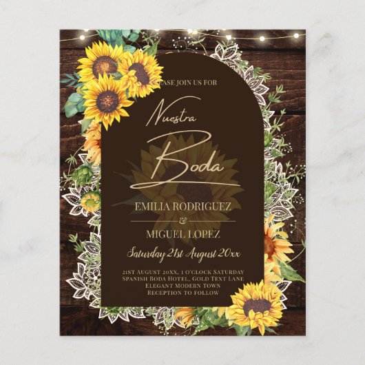 BUDGET Sunflower Lights Lace Wedding INVITE Flyer (Voorkant)