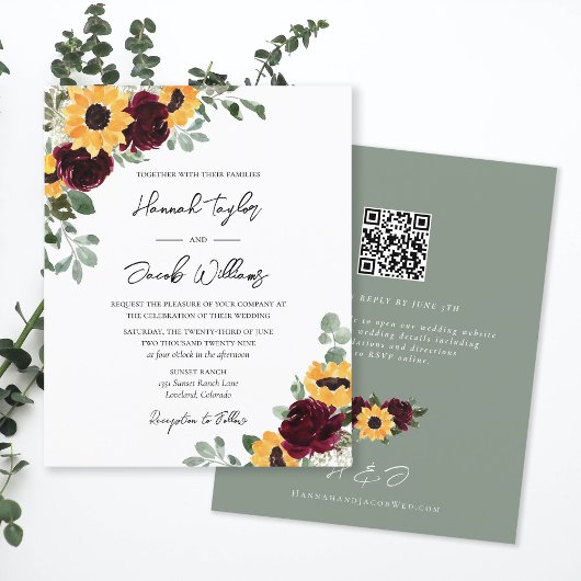 Budget Sunflower Rustic Wedding met RSVP Uitnodigi