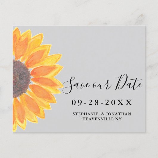 Budget Sunflower Wedding Gray Save Our Date Kaart (Voorkant)