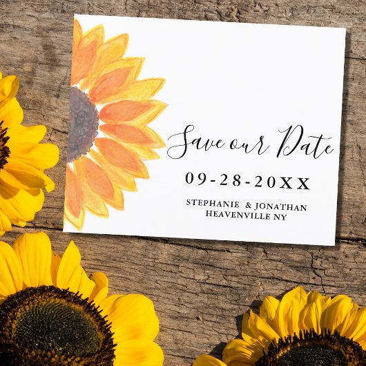 Budget Sunflower Wedding Save Our Date Kaart