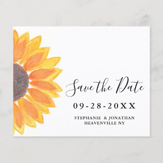 Budget Sunflower Wedding Save the Date Kaart (Voorkant)