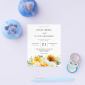 Budget Sunflower & White Rose Floral Wedding Flyer (Enkel)