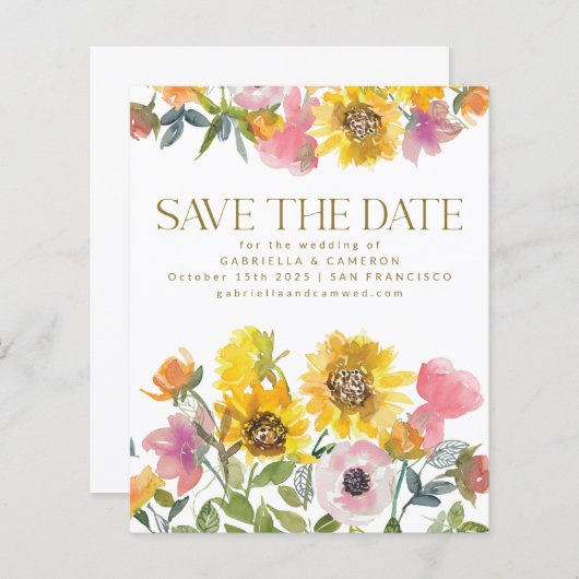 Budget Sunflower Yellow Waterverf behalve datum (Voorkant / Achterkant)