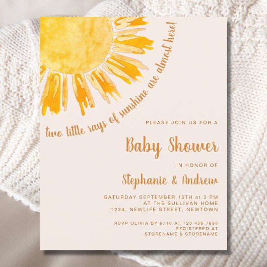 Budget Sunshine Couples Twins Baby shower Invite