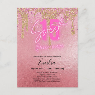 Budget Sweet 15 Roze Glitter Folie Quinceanera Briefkaart