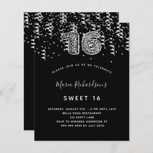 Budget Sweet 16 Black Silver leopard confetti (Voorkant / Achterkant)