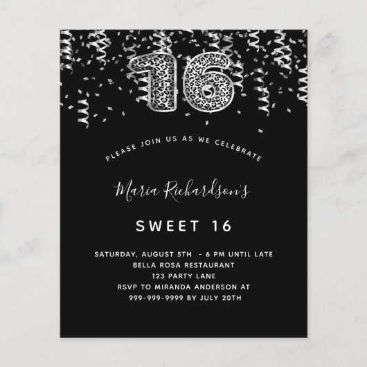 Budget Sweet 16 Black Silver leopard confetti (Voorkant)