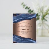 Budget Sweet 16 Blue agate roos Gold-uitnodiging (Staand voorkant)