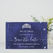 Budget Sweet 16 Blue glitter Ssave Date (Staand voorkant)