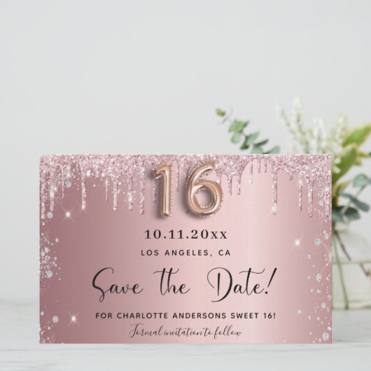 Budget Sweet 16 blush roze glitter behalve de datu (Staand voorkant)