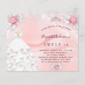 Budget Sweet 16 blush roze jurk tiara-uitnodiging (Voorkant)