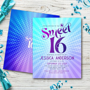 Budget Sweet 16 Groovy Paarse Blauwe Gradient Invi