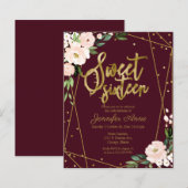 Budget Sweet 16 Invitation Gold Burgundy Floral (Voorkant / Achterkant)