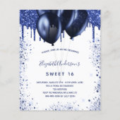 Budget Sweet 16 marineblauwe witte uitnodiging (Voorkant)