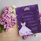 Budget Sweet 16 paarse glitter-kledinguitnodiging