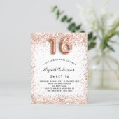 Budget Sweet 16 roos gouden uitnodiging (Staand voorkant)