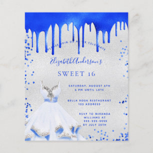 Budget Sweet 16 Royal Blue Silver-uitnodiging